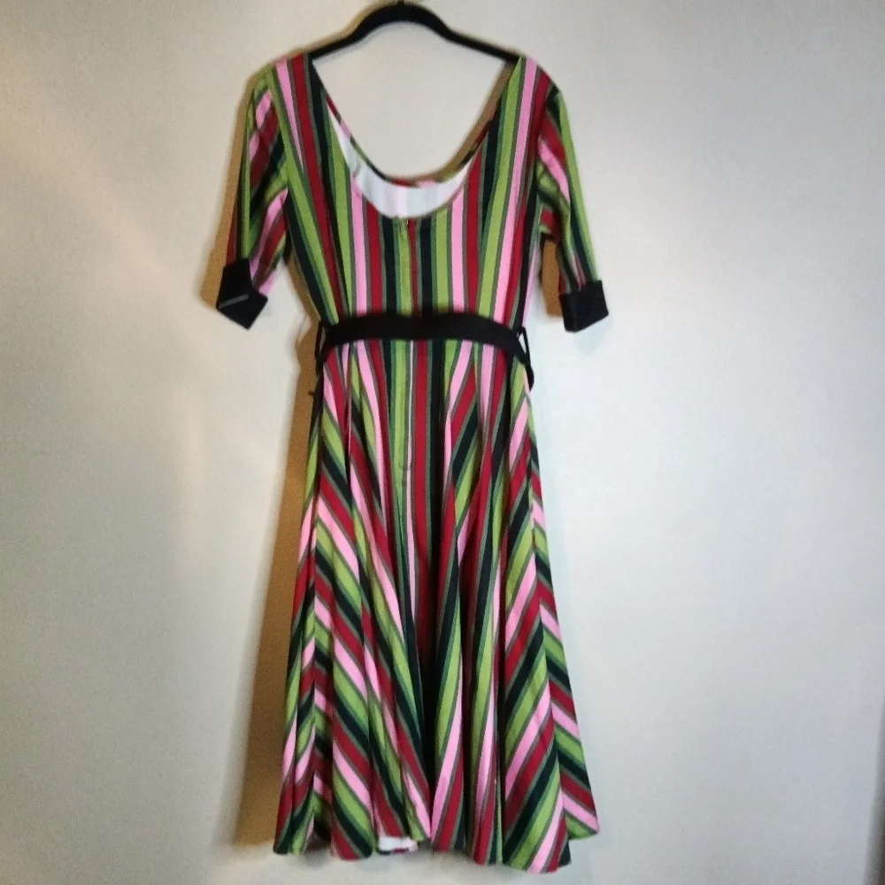 Collectif June Mountain Stripe Swing Dress Belted Small - Picture 6 of 11